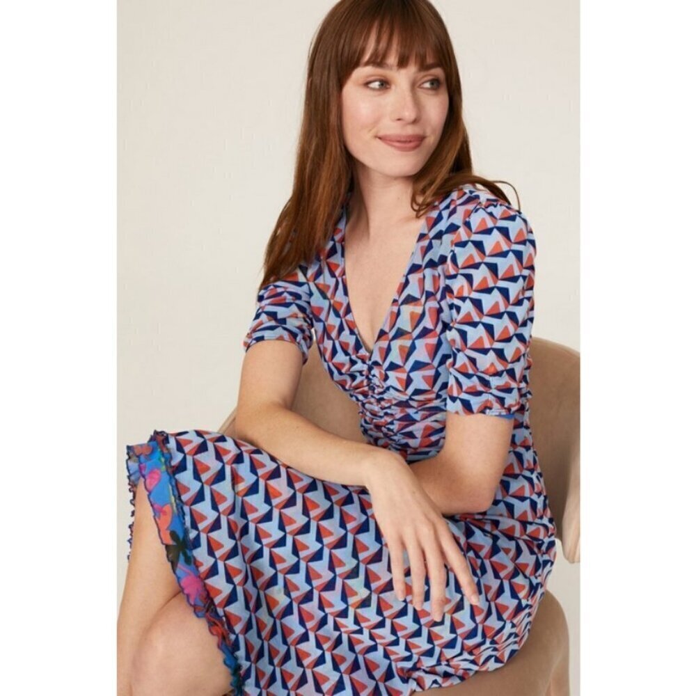 💕DIANE VON FURSTENBERG Koren Reversible Mesh Midi Dress Geometric/Floral Large